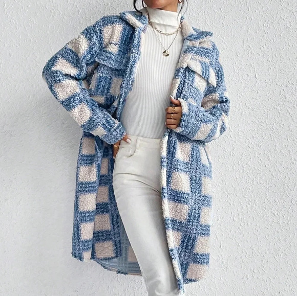 Plaid Print Drop Shoulder Flap Pocket Coat